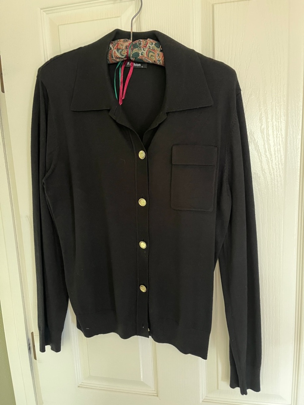 Black Button-Front Cardigan with Pocket